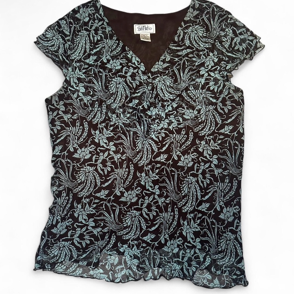 Bob Mackie brown & blue print blouse and matching skirt set